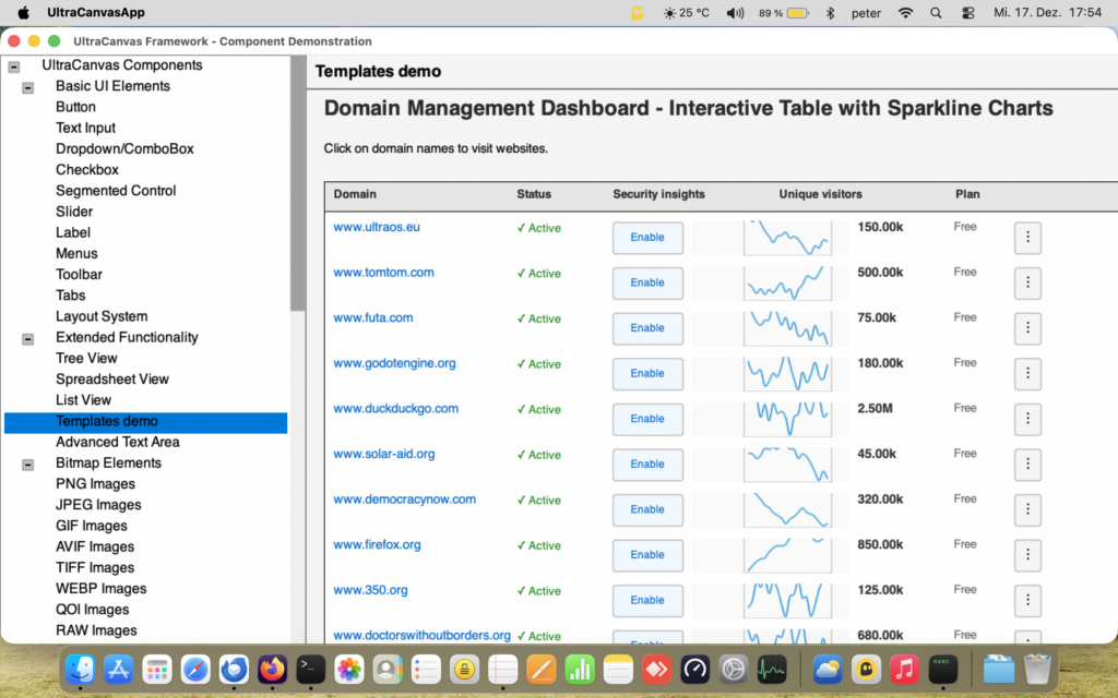 UltraCanvas Dmo running on Apple macOS with ARM M1 processor.